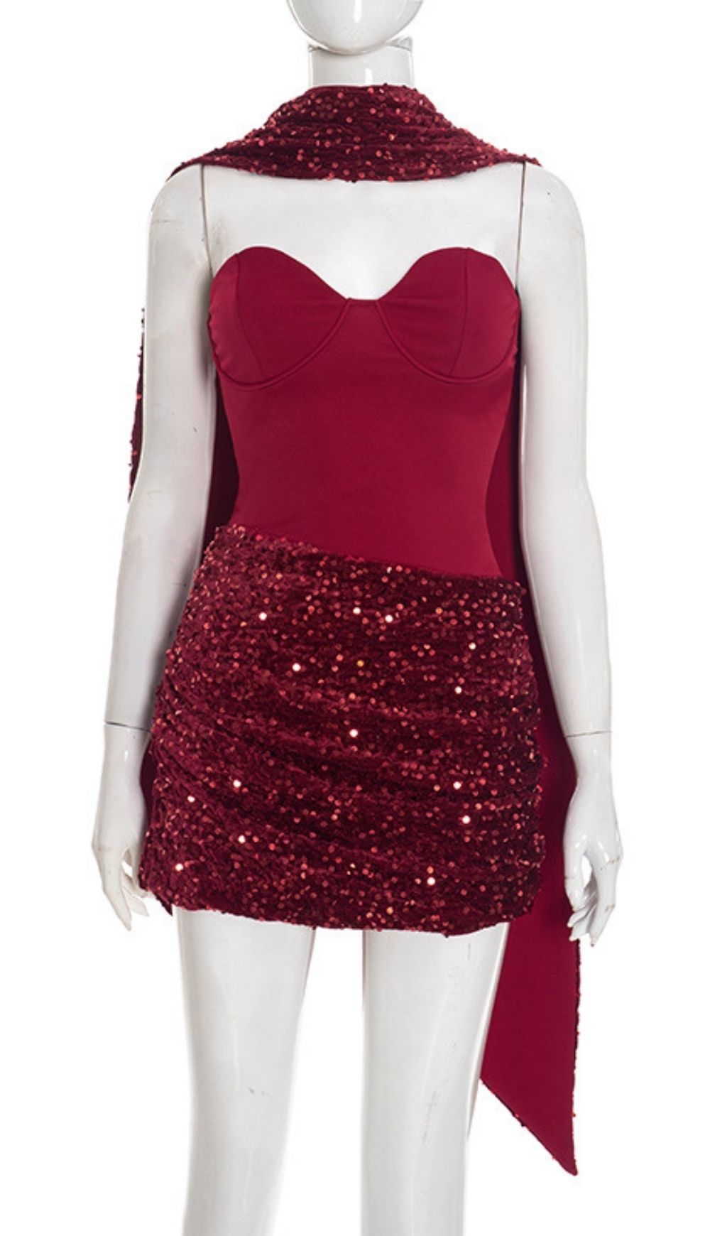 9bd0428dae0781a6e33ffe595c26d1c9.jpg Fashionslee Women Cevorin Strapless Scarf Sequin Mini Dress