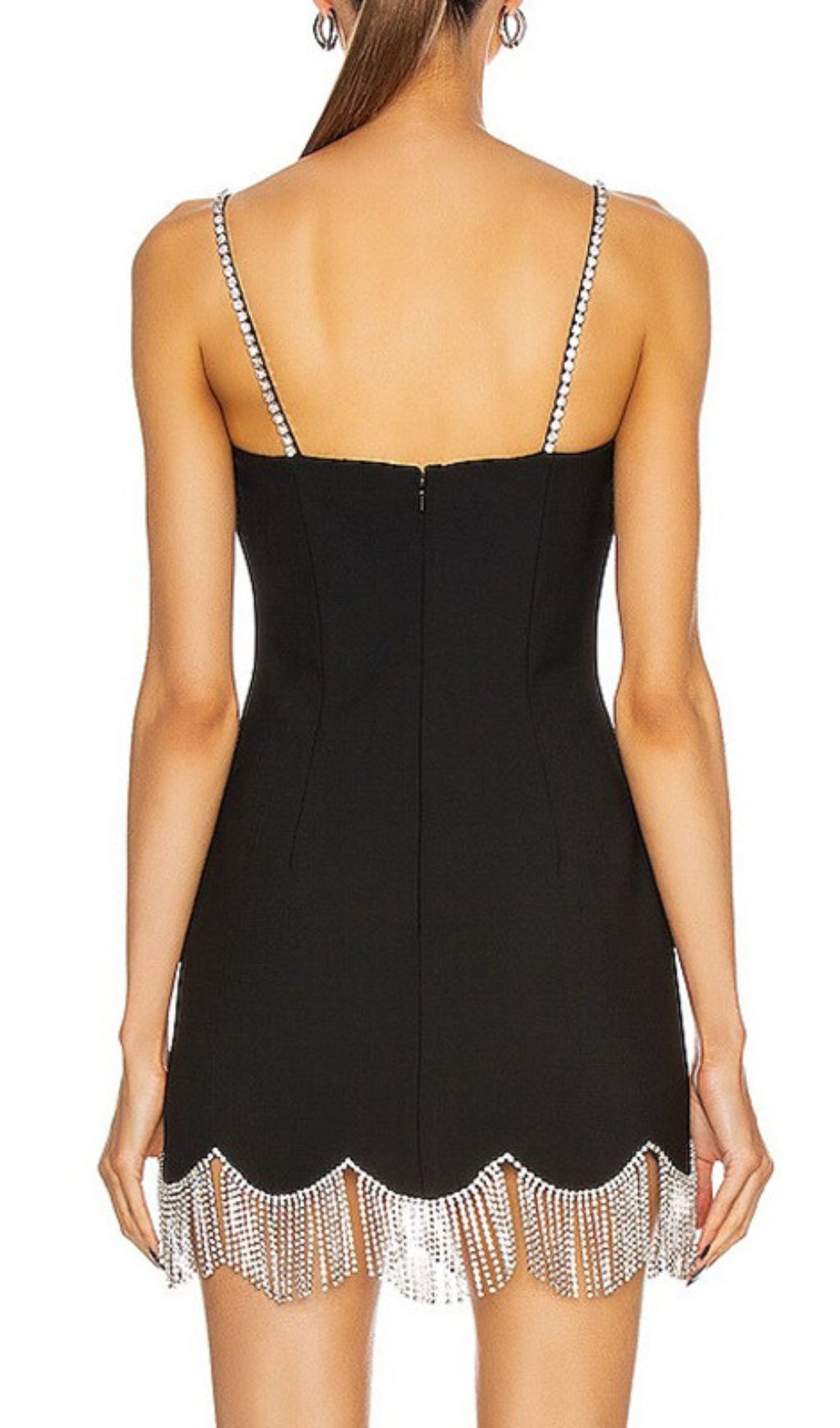 Fashionslee Women Govind Black Strappy Diamante Tassel Mini Dress