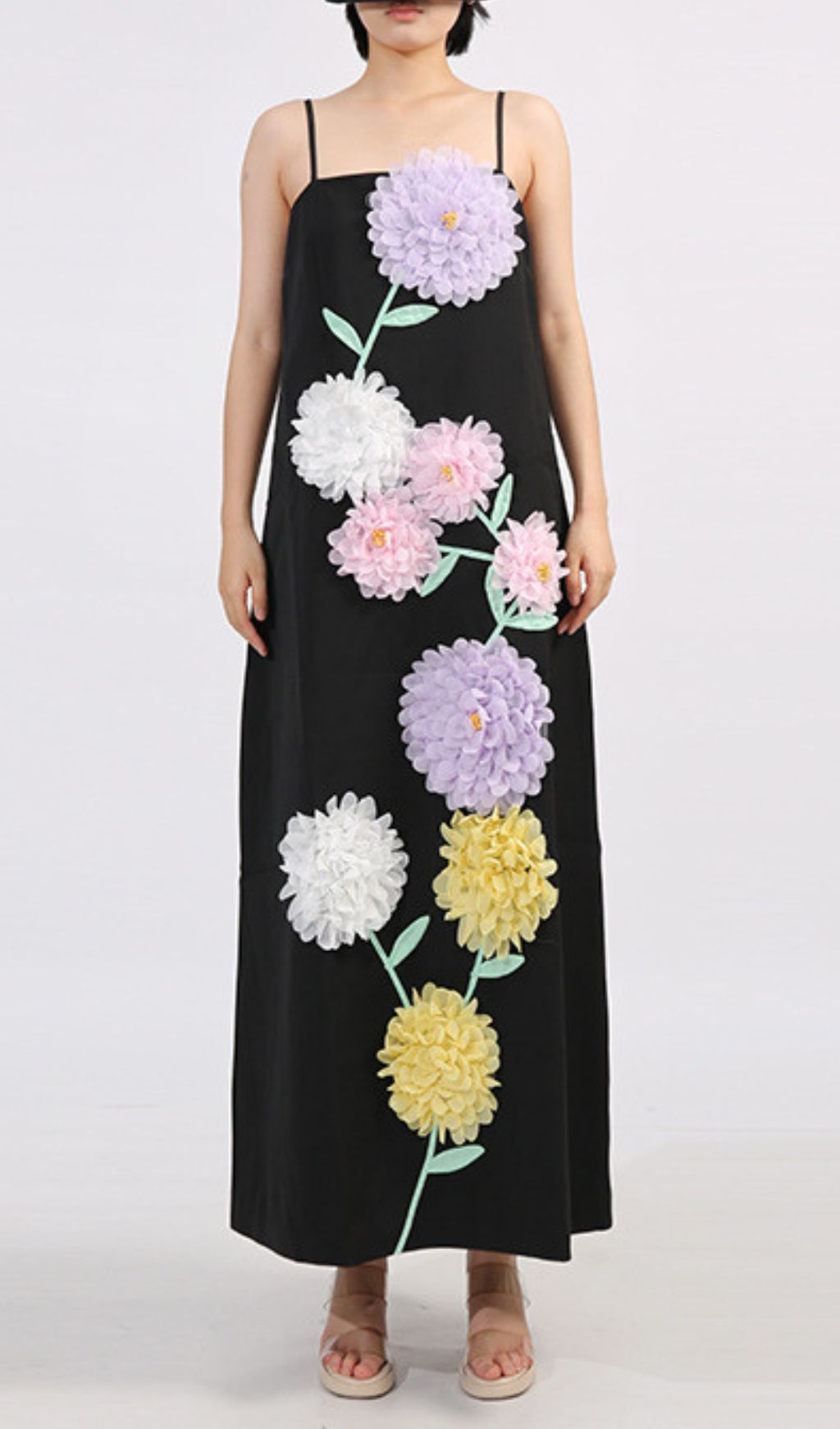 Fashionslee Women Erica Black Strappy Flower Embellished Maxi Dress