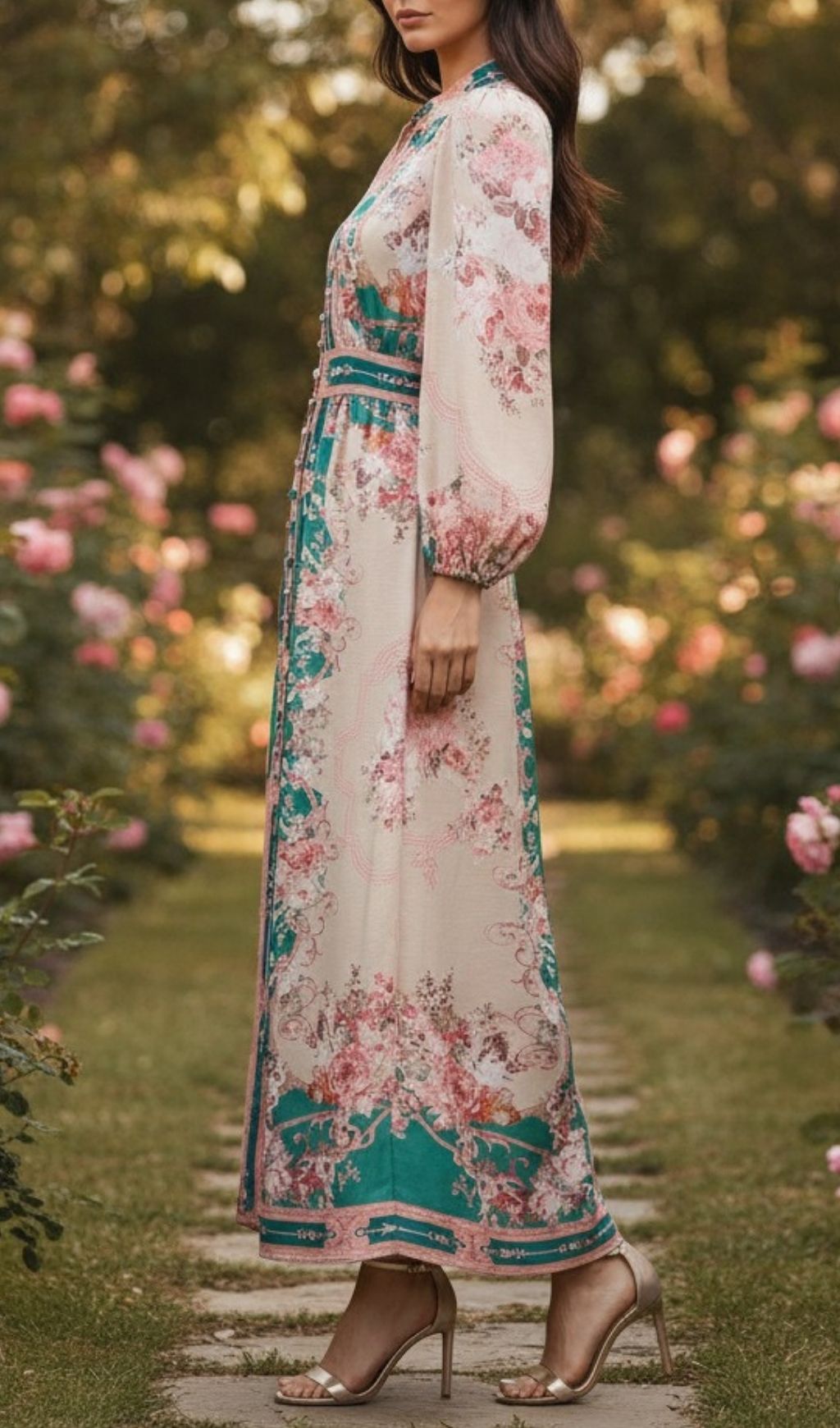 Fashionslee Women Kamillia Green Floral Long Sleeve Maxi Dress