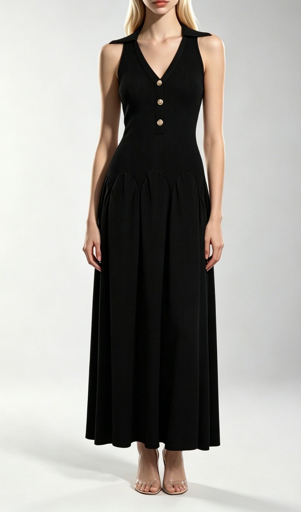 Fashionslee Women Kimi Black Sleeveless V-neck Knit Maxi Dress