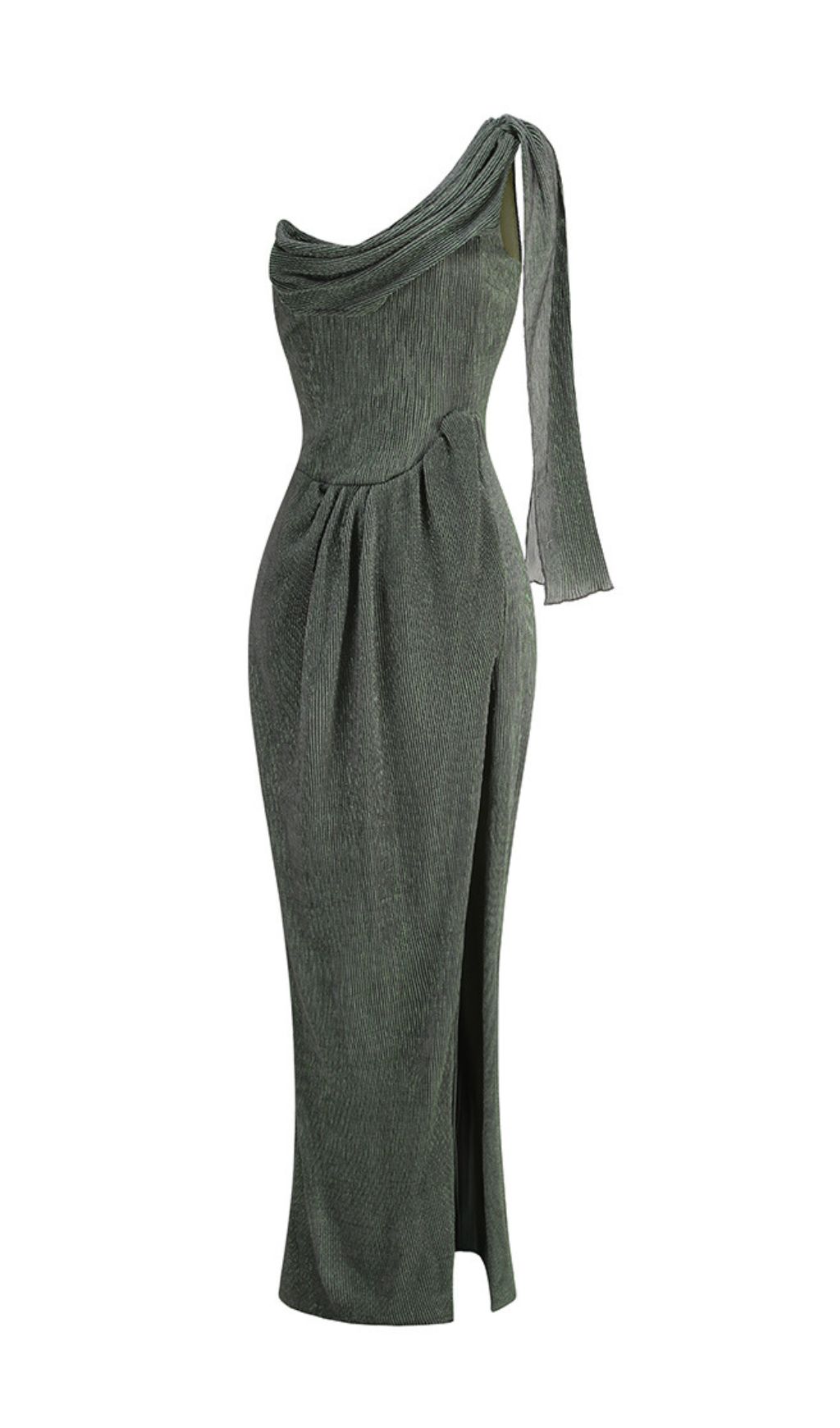 VIRAL OLIVE ONE-SHOULDER MAXI DRESS - OWNCI
