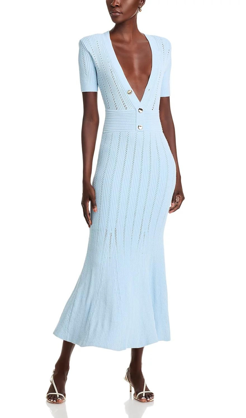 Fashionslee Women Bala Blue Pointelle Midi Dress