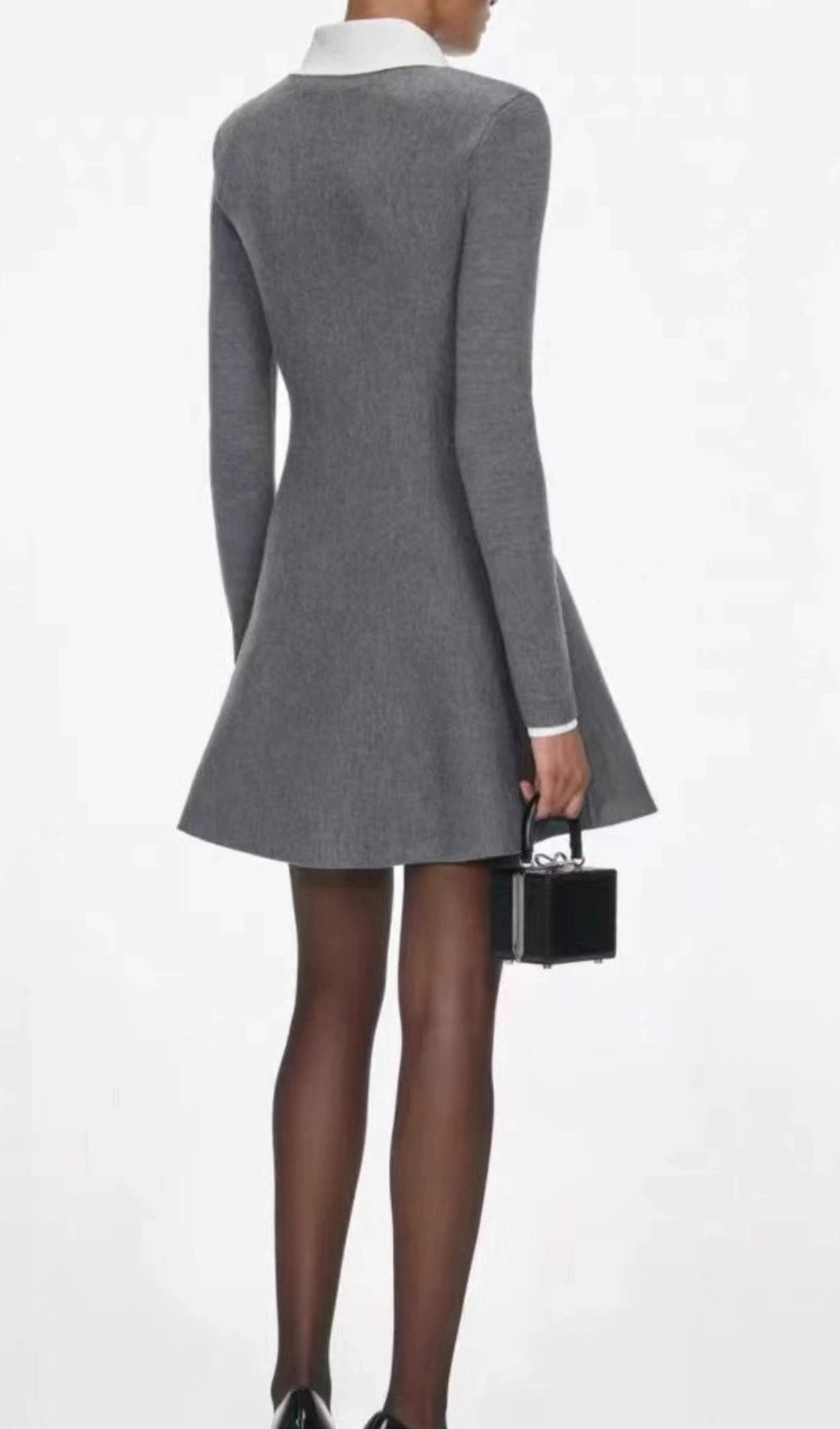 Fashionslee Women Hélio Grey Long Sleeve Knit Mini Dress