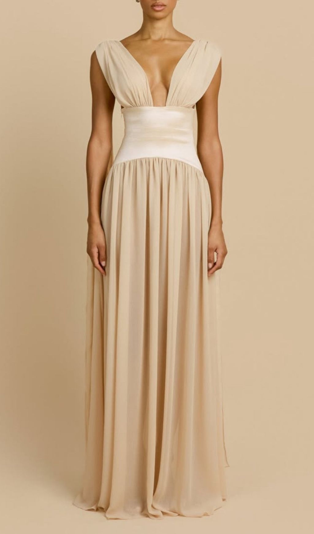 Fashionslee Women Korinna Ivory Chiffon Maxi Dress