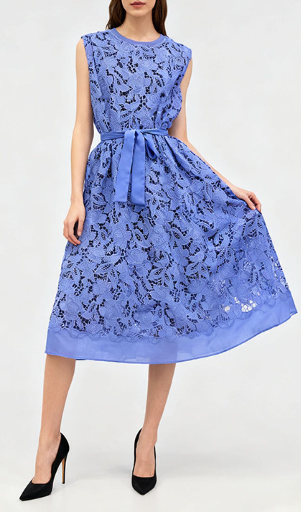 Fashionslee Women Illyria Blue Sleeveless Flower Midi Dress
