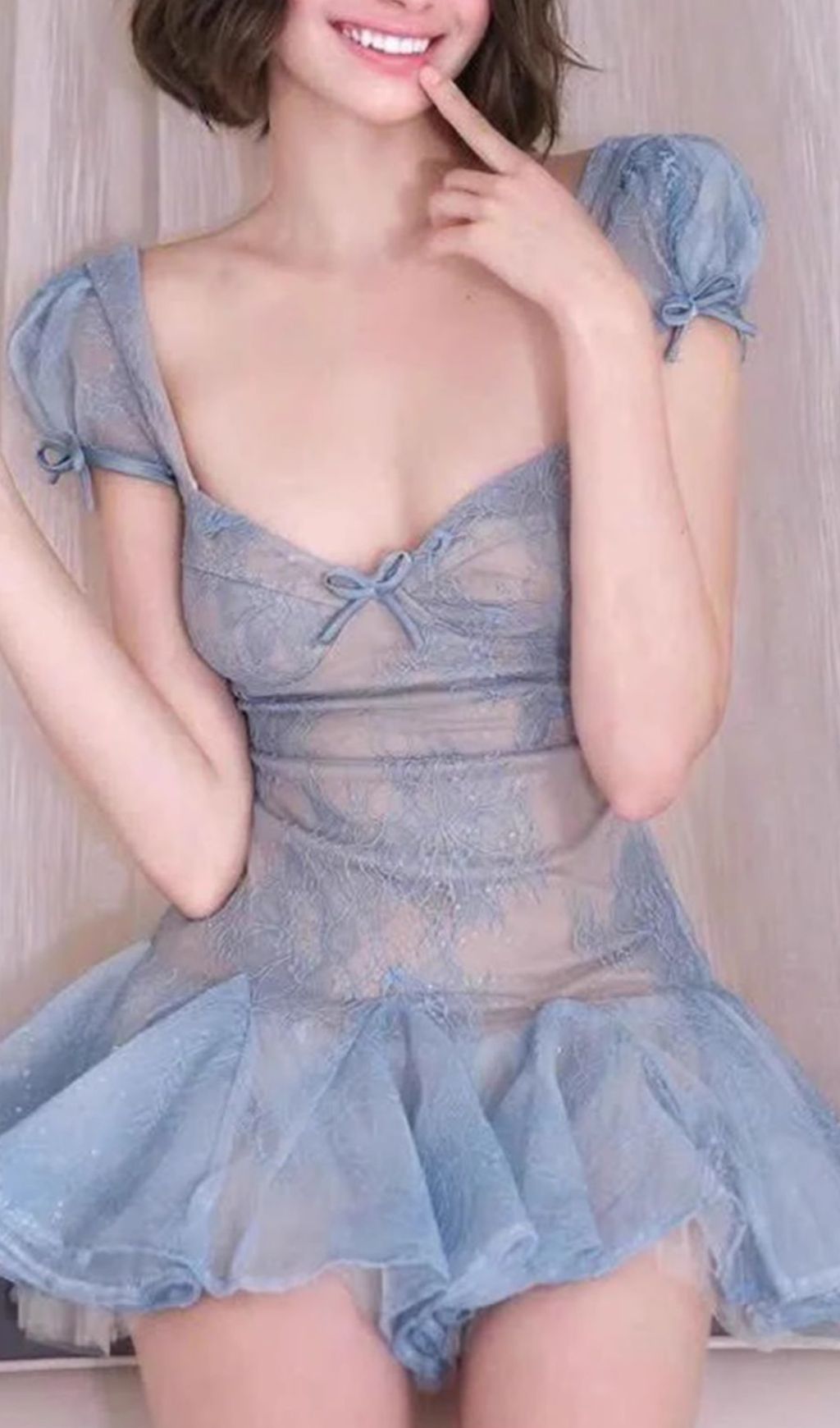 Fashionslee Women Florissa Blue Lace Mini Dress