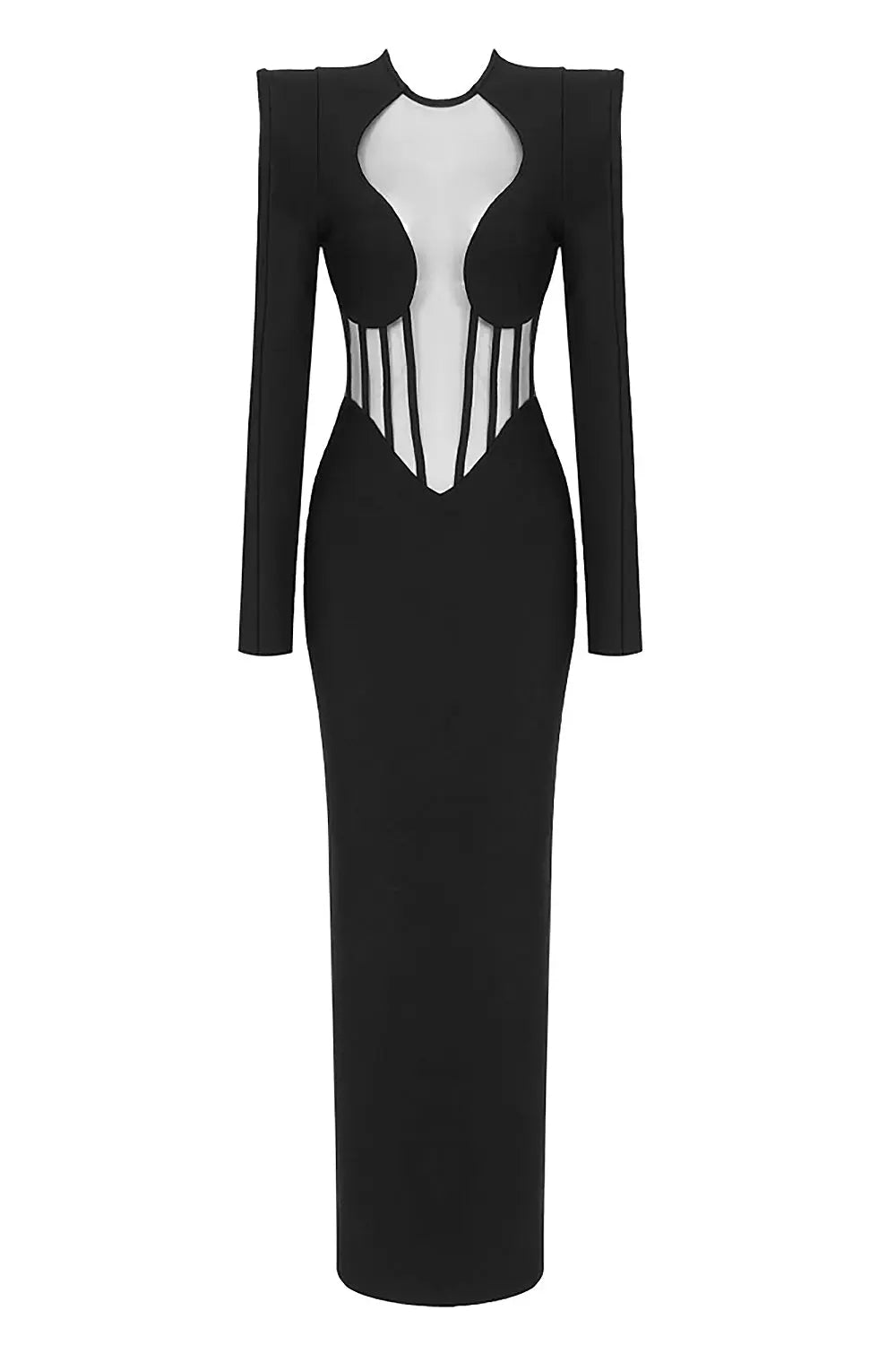 9c7d4f5b5ad028967c6b395e94955eb1.jpeg Fashionslee Women Black Mesh Corset Detail Bandage Long Dress