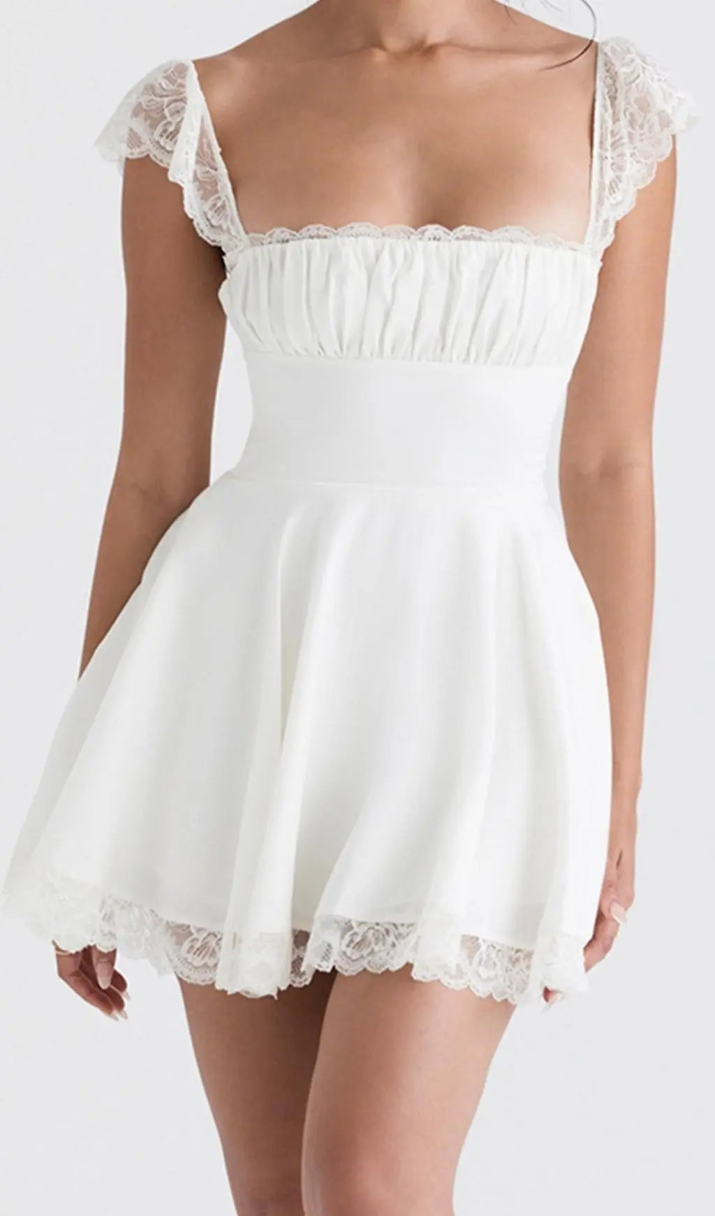 9c85f61f7109d1b2d89bd47a4684f542.jpeg Fashionslee Women Satin Lace Mini Dress In White