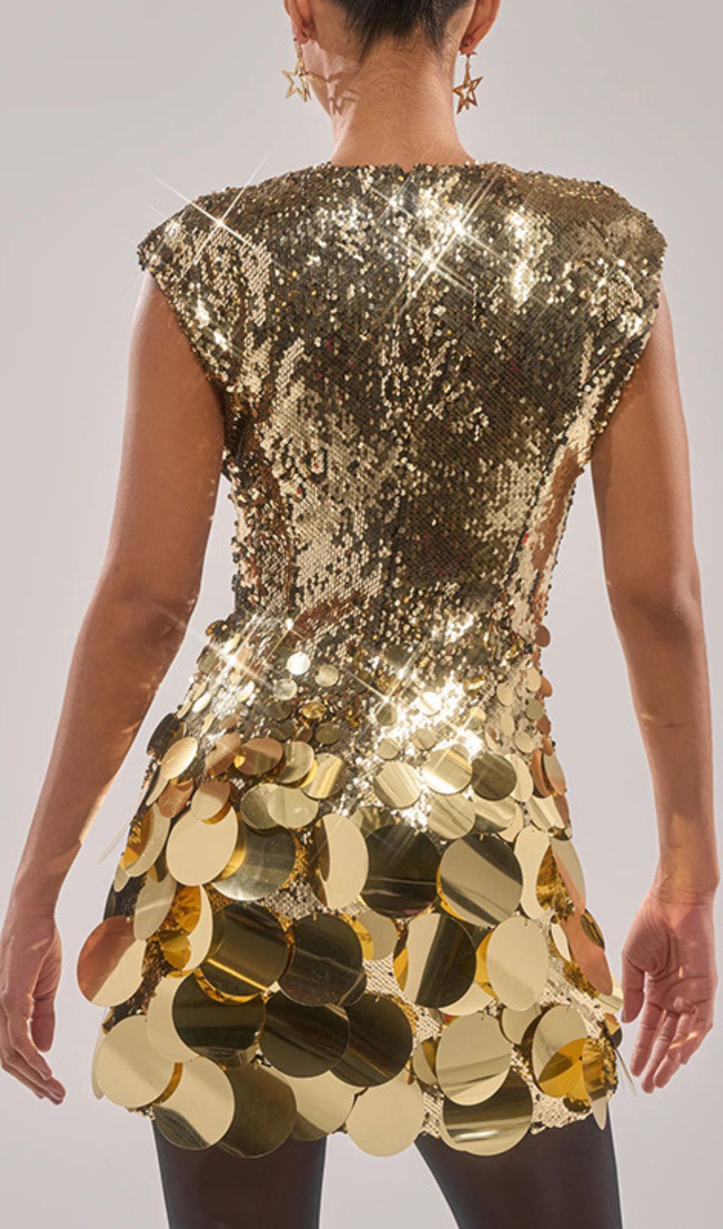 Fashionslee Women Jamaria Gold Sequin V-Neck Mini Dress