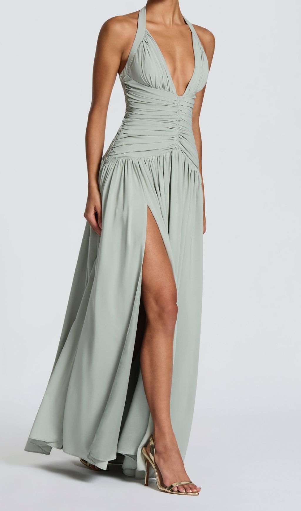 9cab05e01819be7afc8c89da7dce0850.jpg Fashionslee Women Kelley Celadon Halter Ruched Maxi Dress