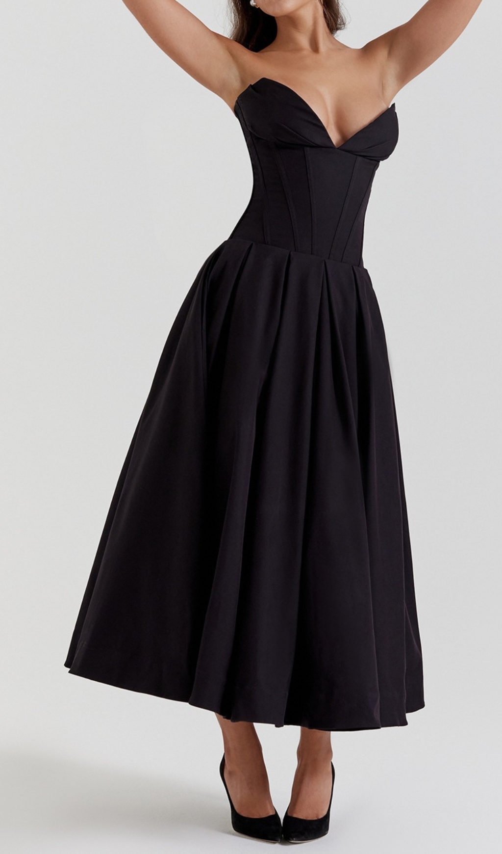 9cd52c08b723b98f7947d099afc27e19.jpg Fashionslee Women Devani Black Strapless Corset Midi Dress