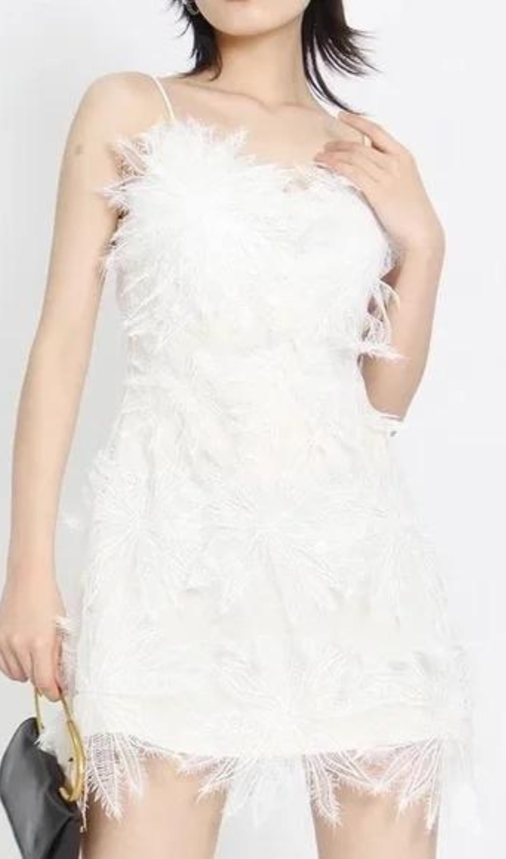 Fashionslee Women Aintza White Floral Appliqué Mesh Dress