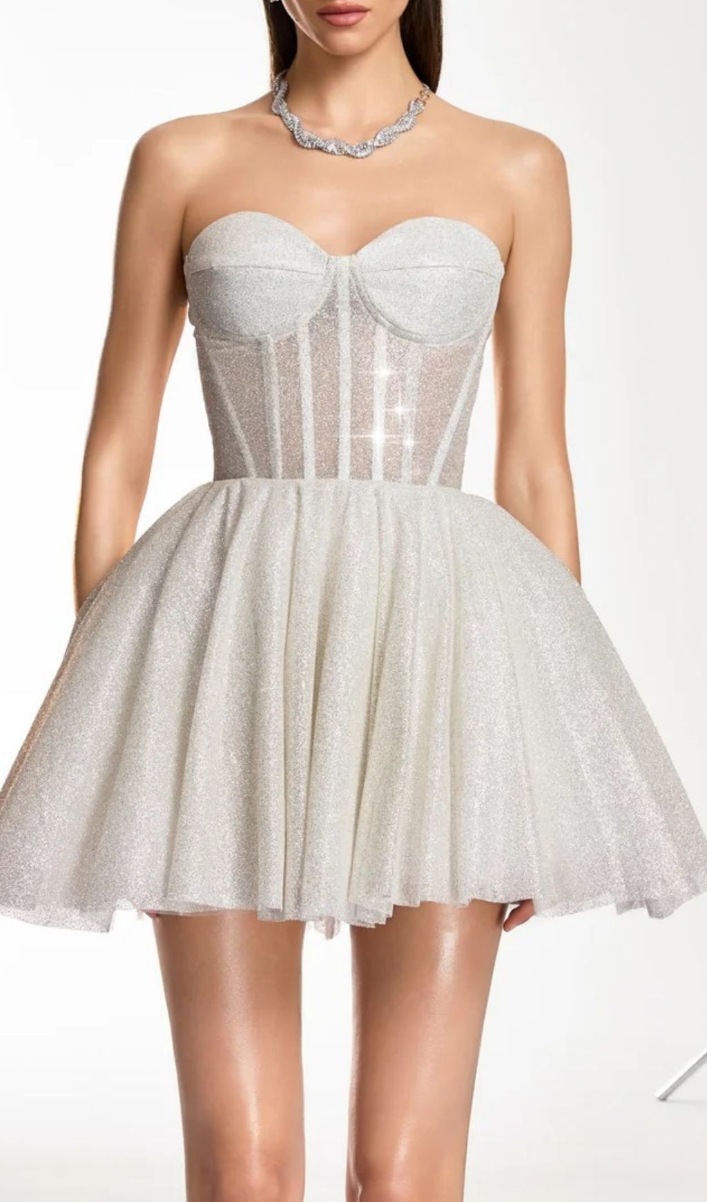 Fashionslee Women Darda Strapless Glitter Corset Mini Dress In White