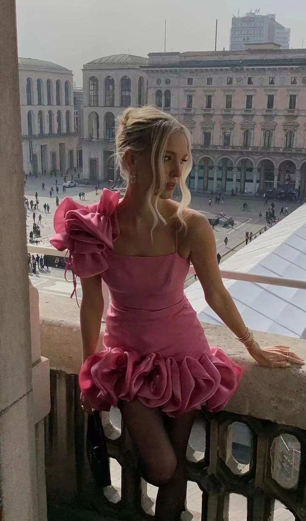 Fashionslee Women Bari Pink Ruffle Detail Mini Dress