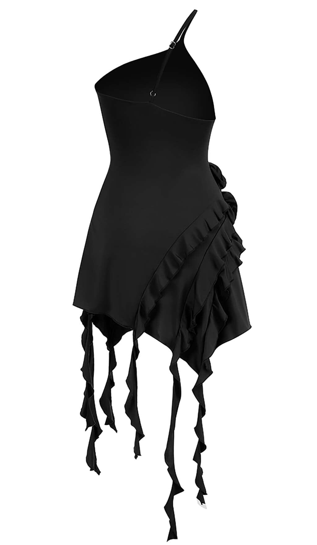 Fashionslee Women Rose-Detail Ruffled Mini Dress In Black