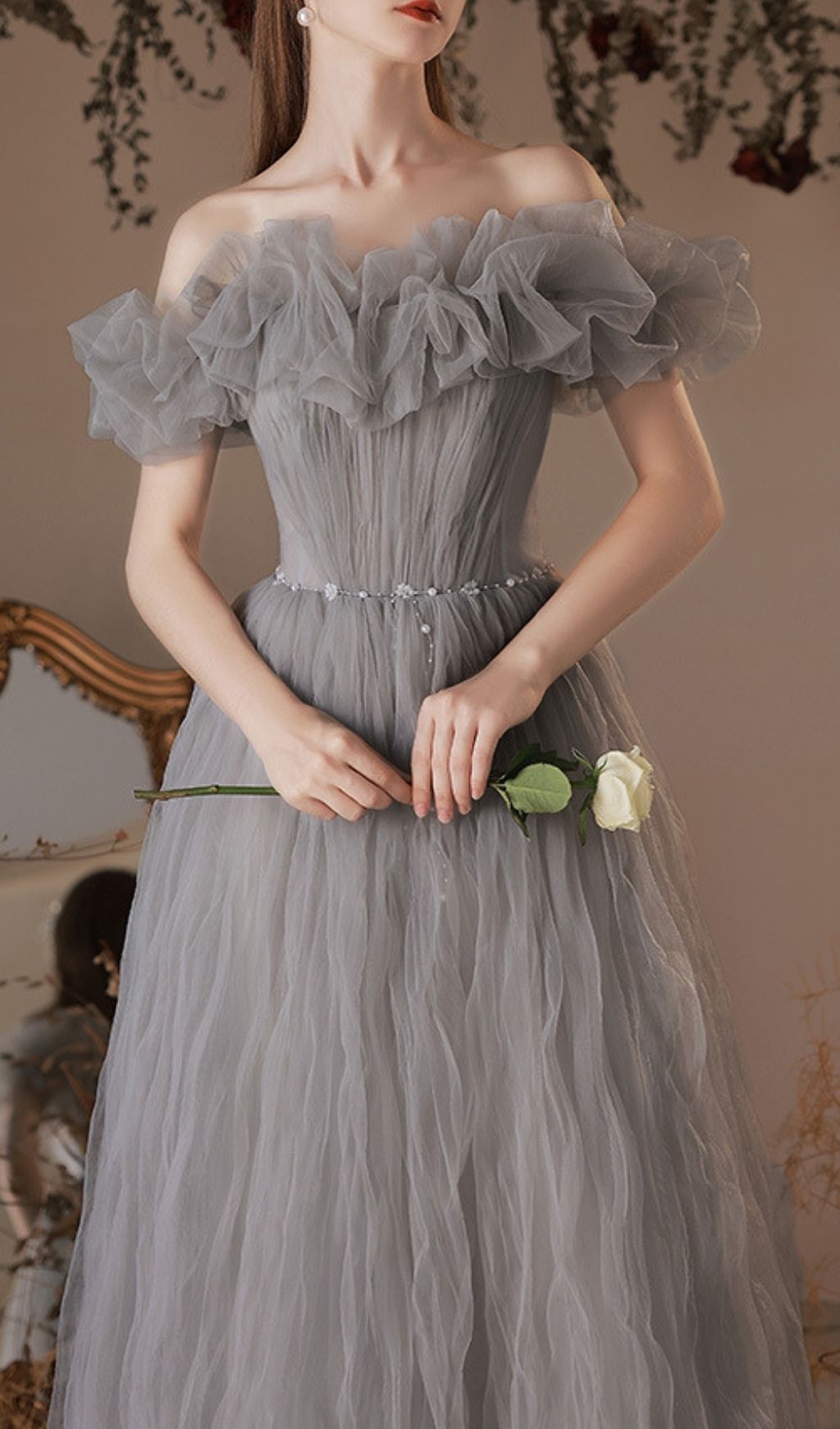 9d28b08667155276f53891def7b8ede3.jpg Fashionslee Women Kasey Grey Off-Shoulder Mesh Maxi Dress
