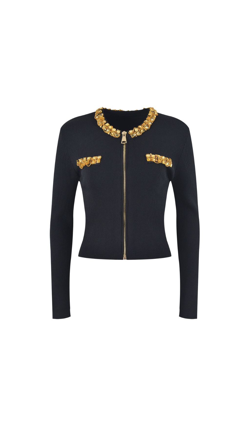Fashionslee Women Enrico Crystal Embellished Long Sleeve Knit Sweater