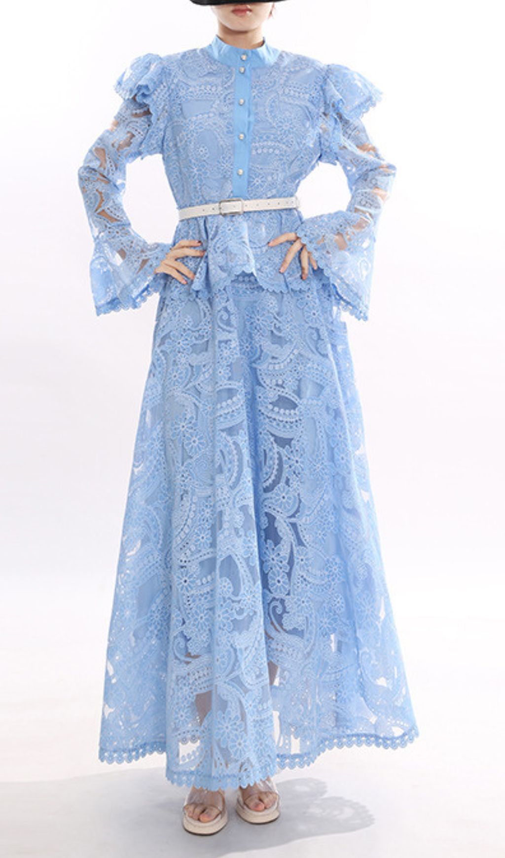 Fashionslee Women Jereni Blue Lace Embroidery Maxi Dress