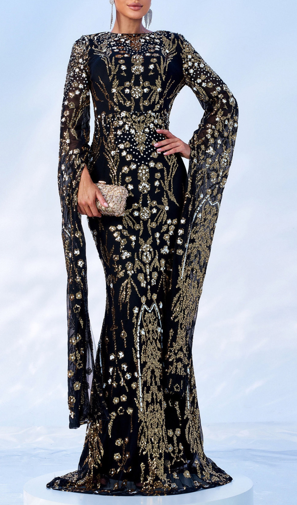 Fashionslee Women Cicely Gold Sequin Maxi Dress