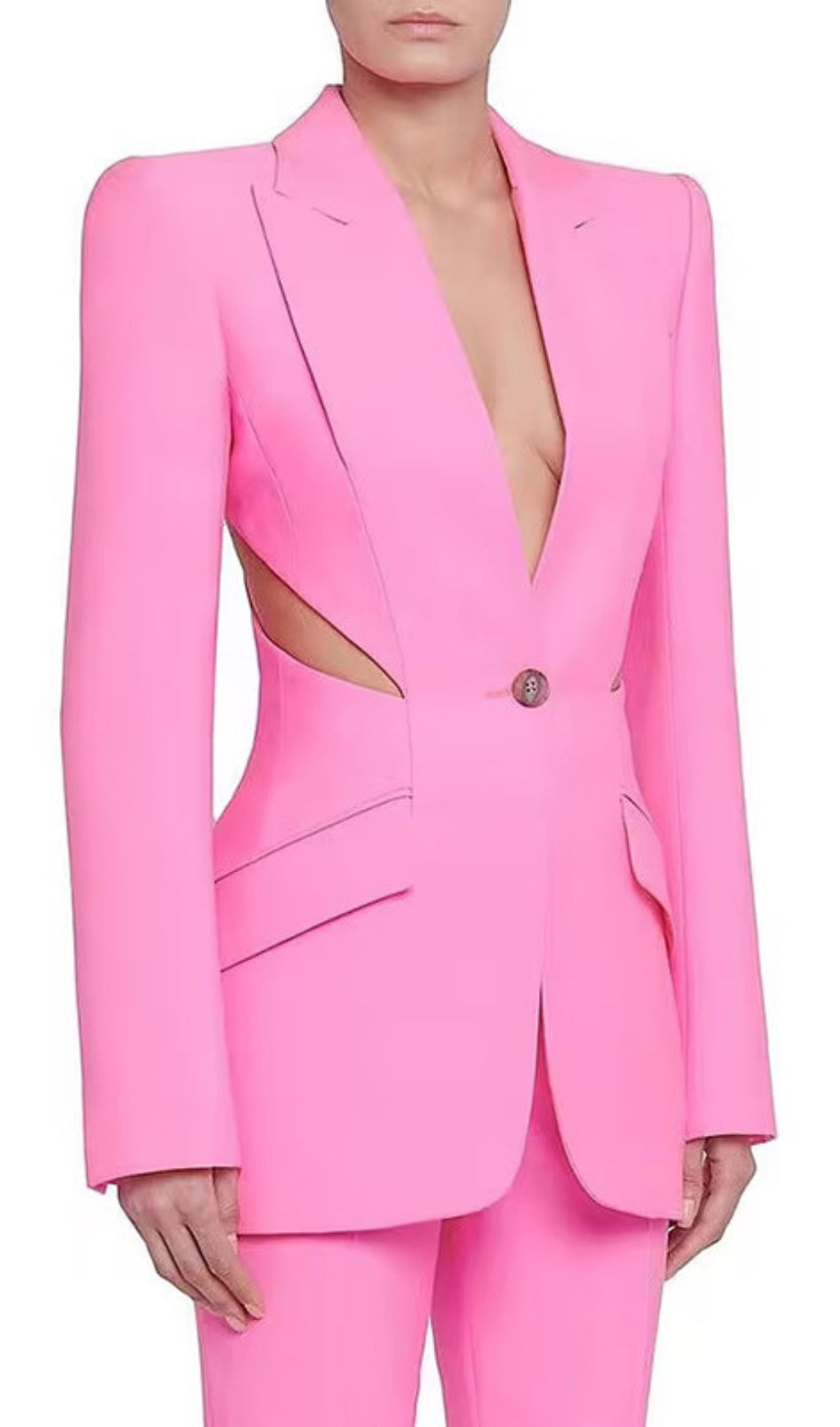 TRENDING PINK CUTOUT BLAZER SUIT - OWNCI