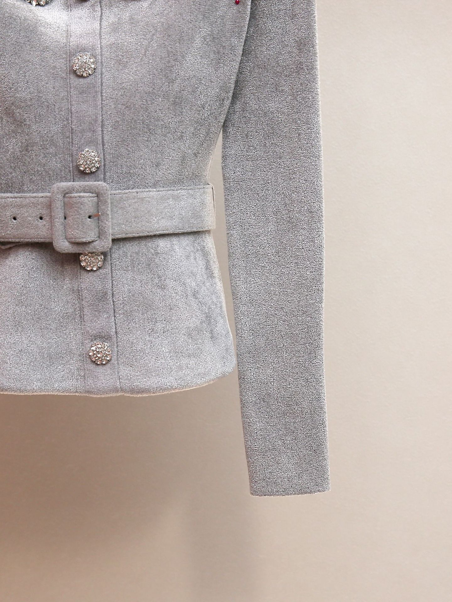 Fashionslee Women Harlean Grey Diamante Belt Cardigan