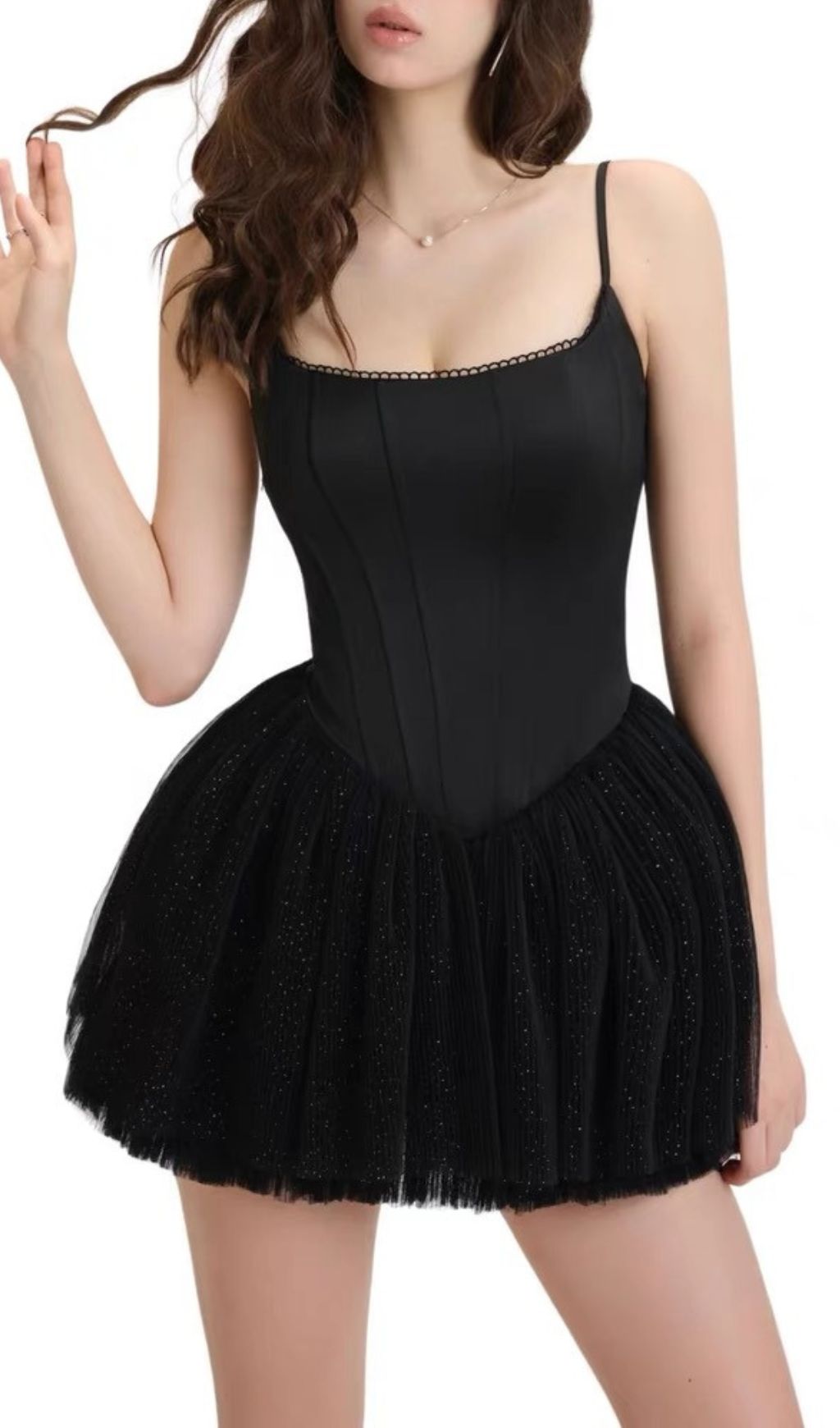 Fashionslee Women Friso Black Strappy Corset Mini Dress