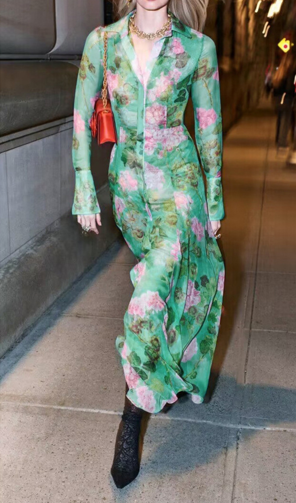 Fashionslee Women Baia Green Floral Long Sleeve Maxi Dress