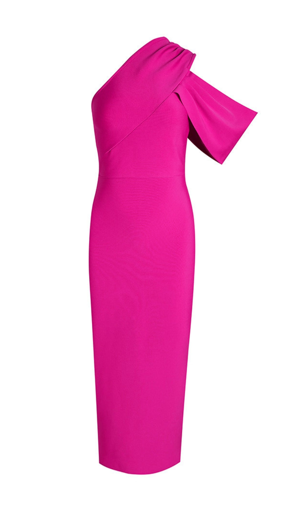 VIBRANT PINK ASYMMETRIC ONE-SHOULDER DRESS - OWNCI