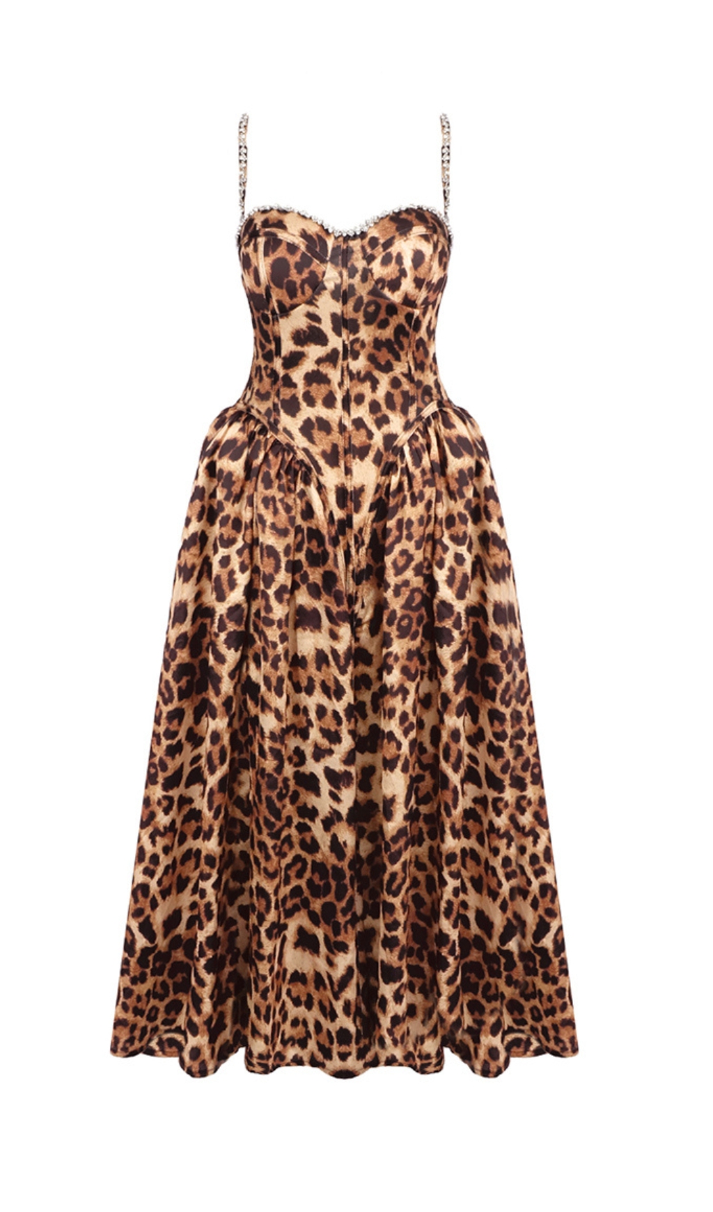 Fashionslee Women Animal Print Crystal Bustier A Line Midi Dress