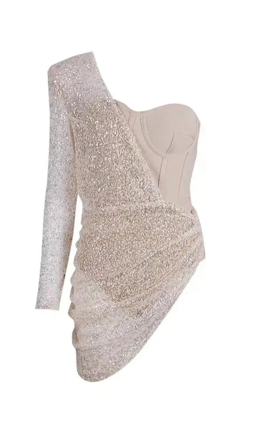 Fashionslee Women Khaki Shiny Sequin Bandage Mini Dress