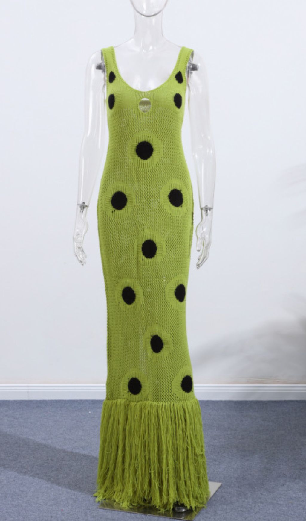 Fashionslee Women Gaelion Dot Fringe Knitted Midi Dress In Green