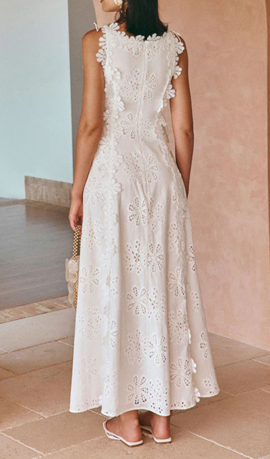 Fashionslee Women Fabiola White Flower Embroidery Maxi Dress