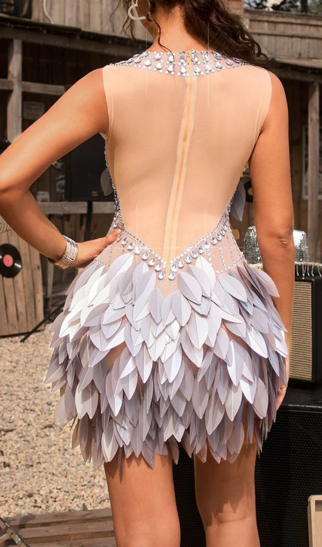 Fashionslee Women Quistel Sleeveless Crystal Leaf Mini Dress