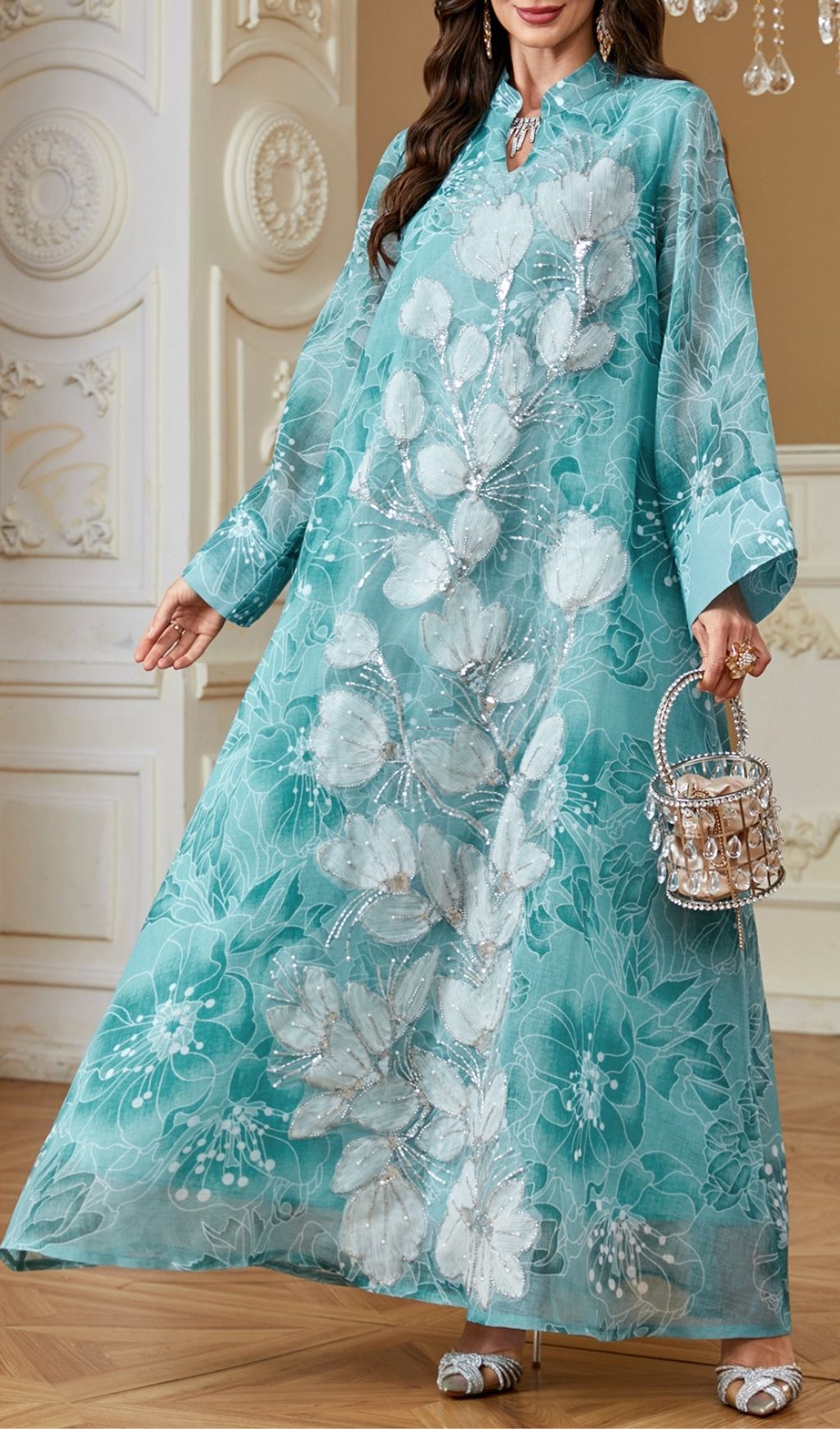 Fashionslee Women Kona Floral Sequin Embellished Maxi Dress