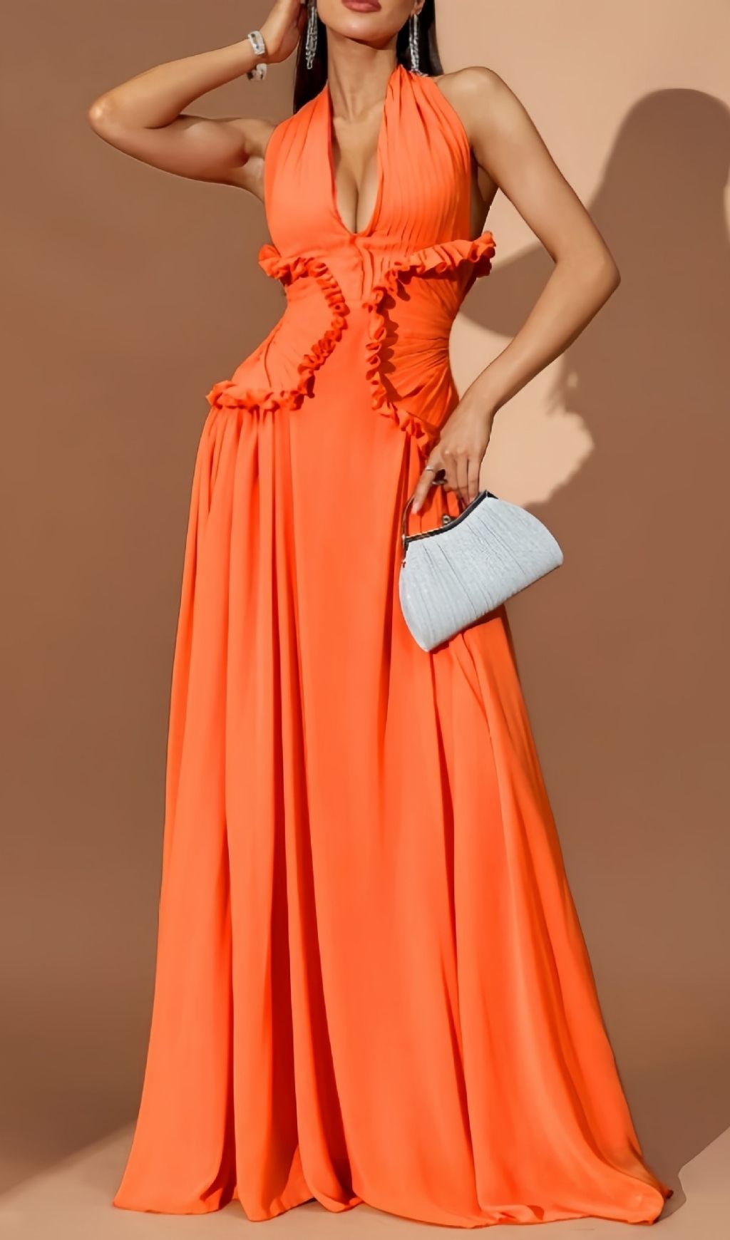 Fashionslee Women Kallisto Halter Pleated Maxi Dress