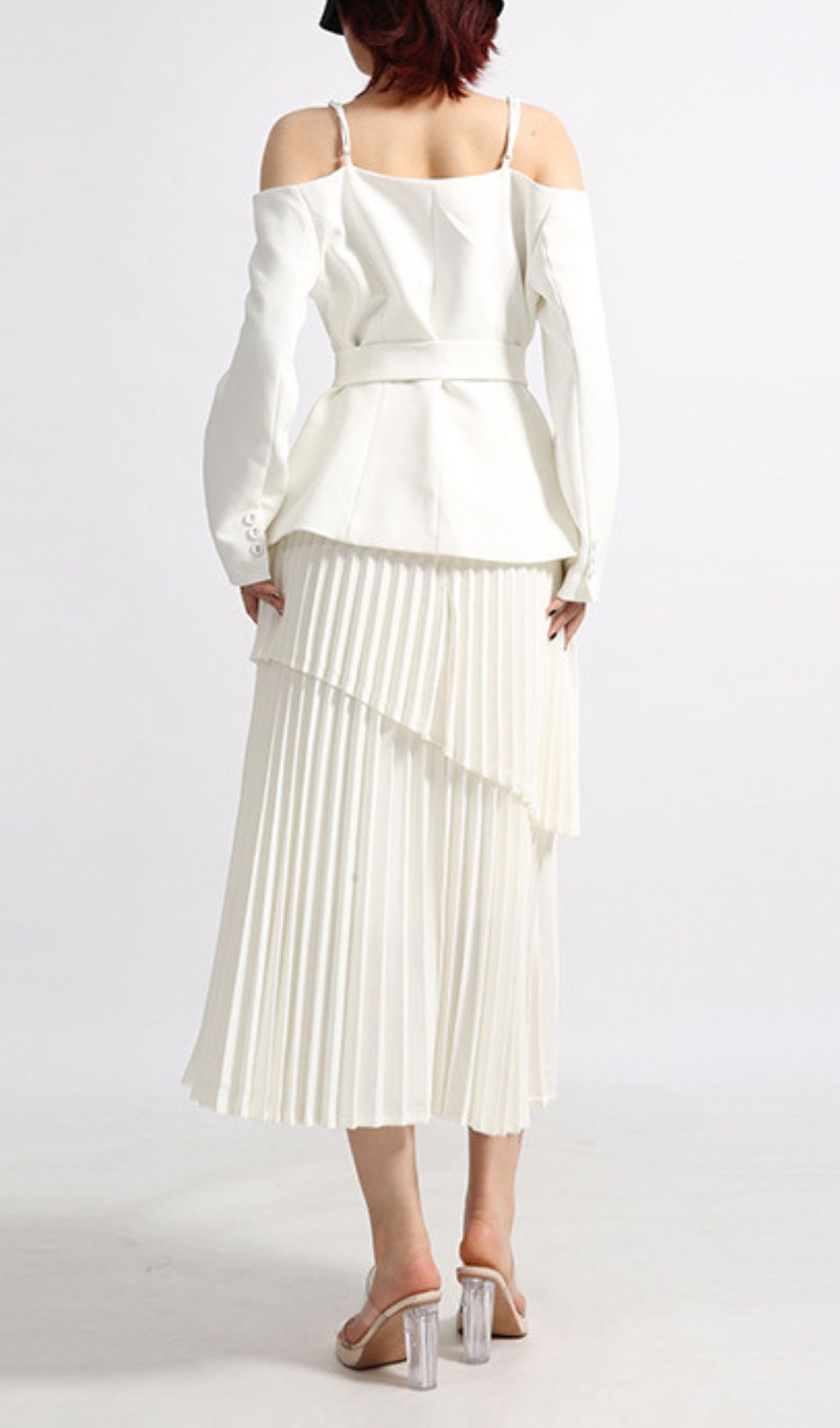 9eb51591096a5b4568b7a59e8b872486.jpg Fashionslee Women Eluana White Pleated Skirt Set
