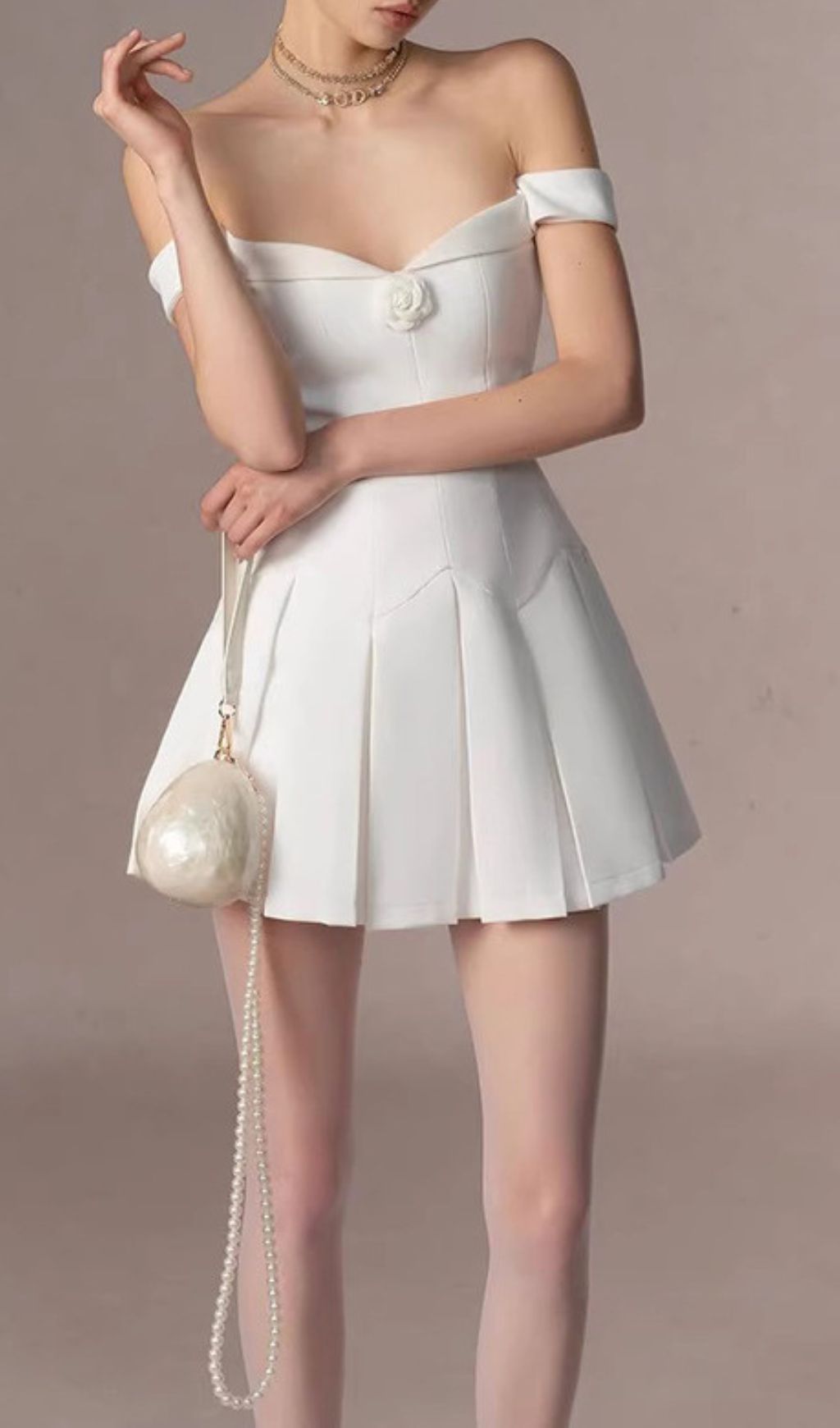 9ef12a6ed068cc86d469e56f2ea2b8af.jpg Fashionslee Women Gertie White Off-Shoulder Flower Mini Dress