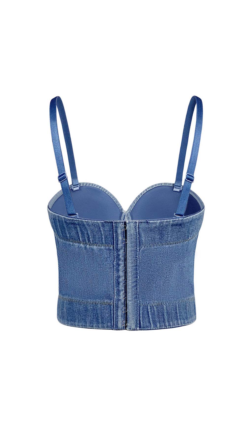 Fashionslee Women Bustier Denim Top In Blue