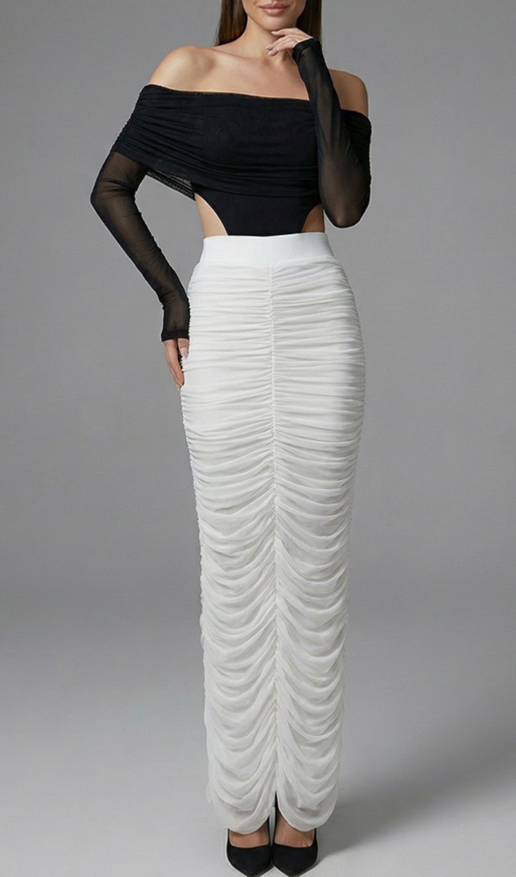 Fashionslee Women Joplin Long Sleeve Ruched Skirt Set