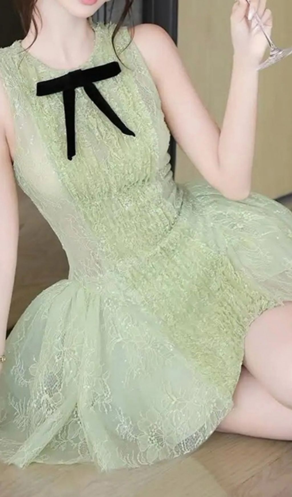 9f0cd43124e758bf071fb8bcfa8593aa.jpg Fashionslee Women Isoko Green Sleeveless Lace Mini Dress