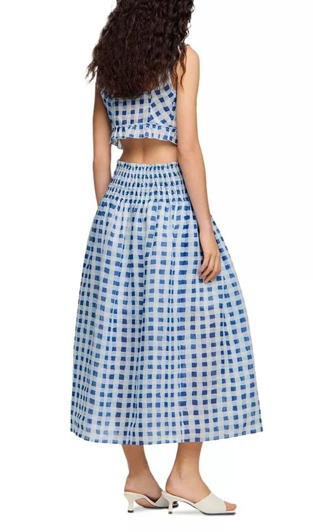 Fashionslee Women Poppy Gingham Linen Blend Maxi Skirt
