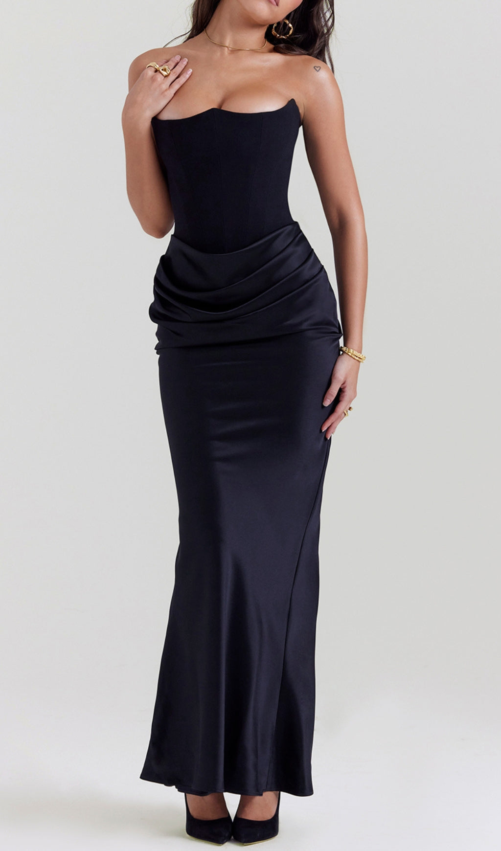 Fashionslee Women Ruched Corset Dress Maxi Dress In Black