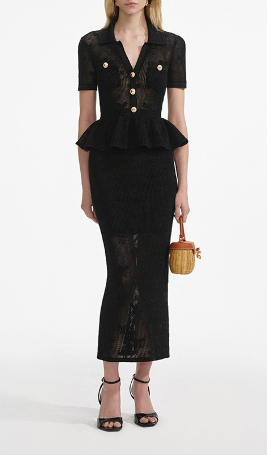 Fashionslee Women Elitia Black V-Neck Ruffle Midi Dress