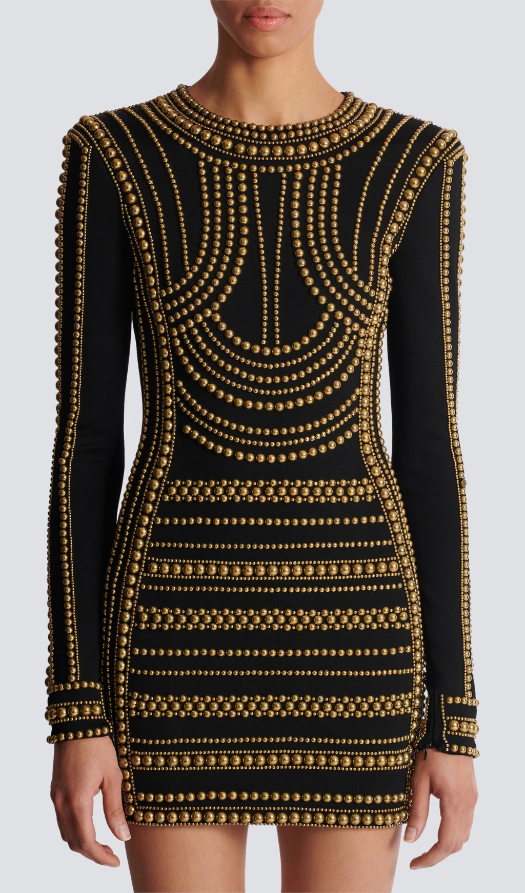 Fashionslee Women Bran Black Gold Bead-Embroidered Mini Dress