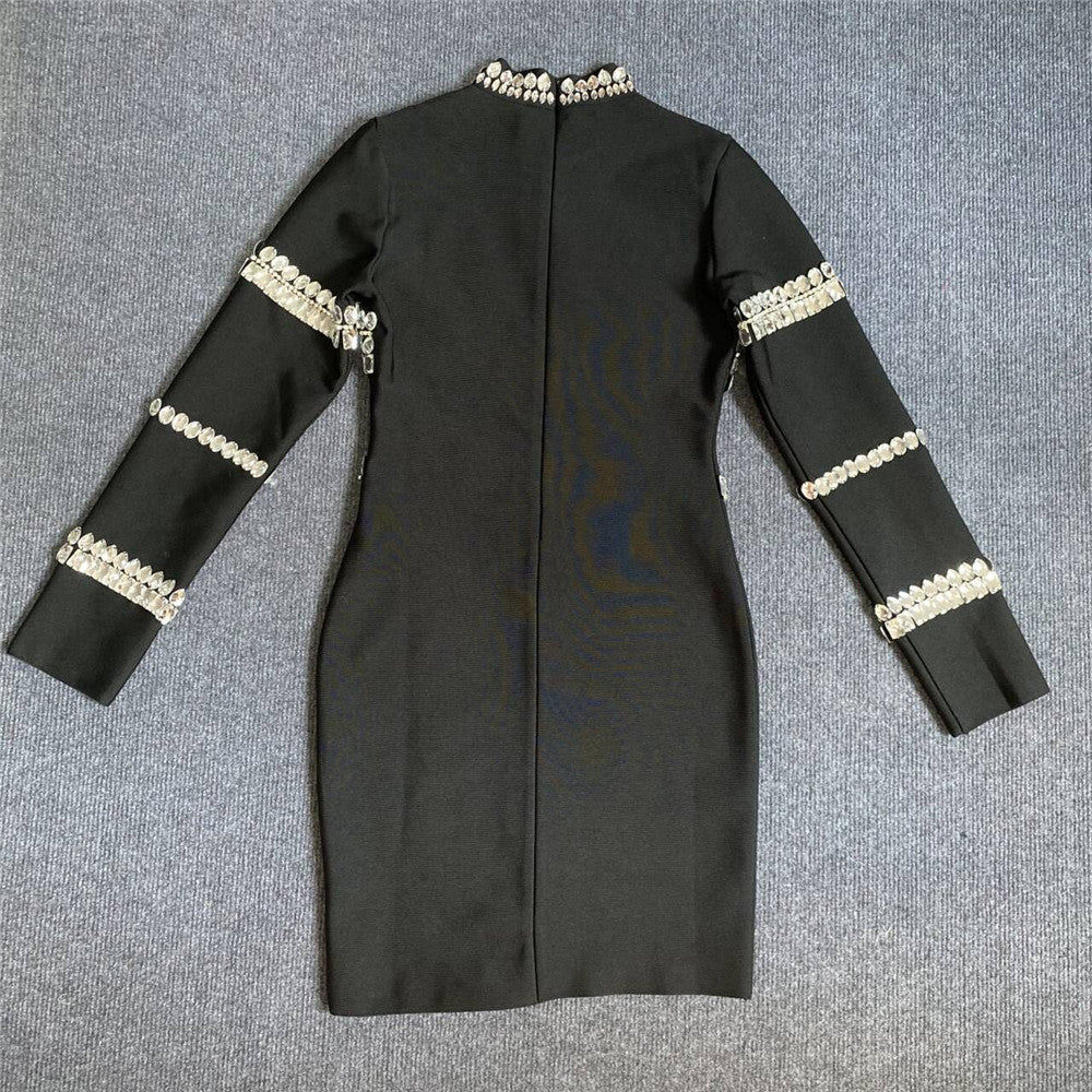 9f3e32e49f89d2815d69f6d0b6e15deb.jpeg Fashionslee Women Silver Stones Long Sleeve Mini Dress In Black