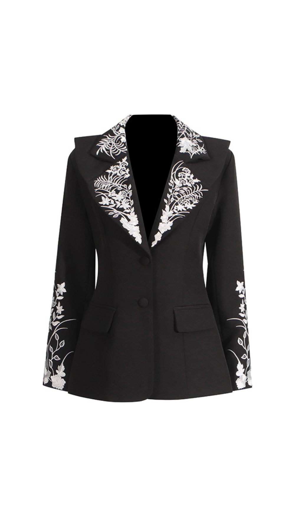 Fashionslee Women Esben Black Flower Embroidery Blazer
