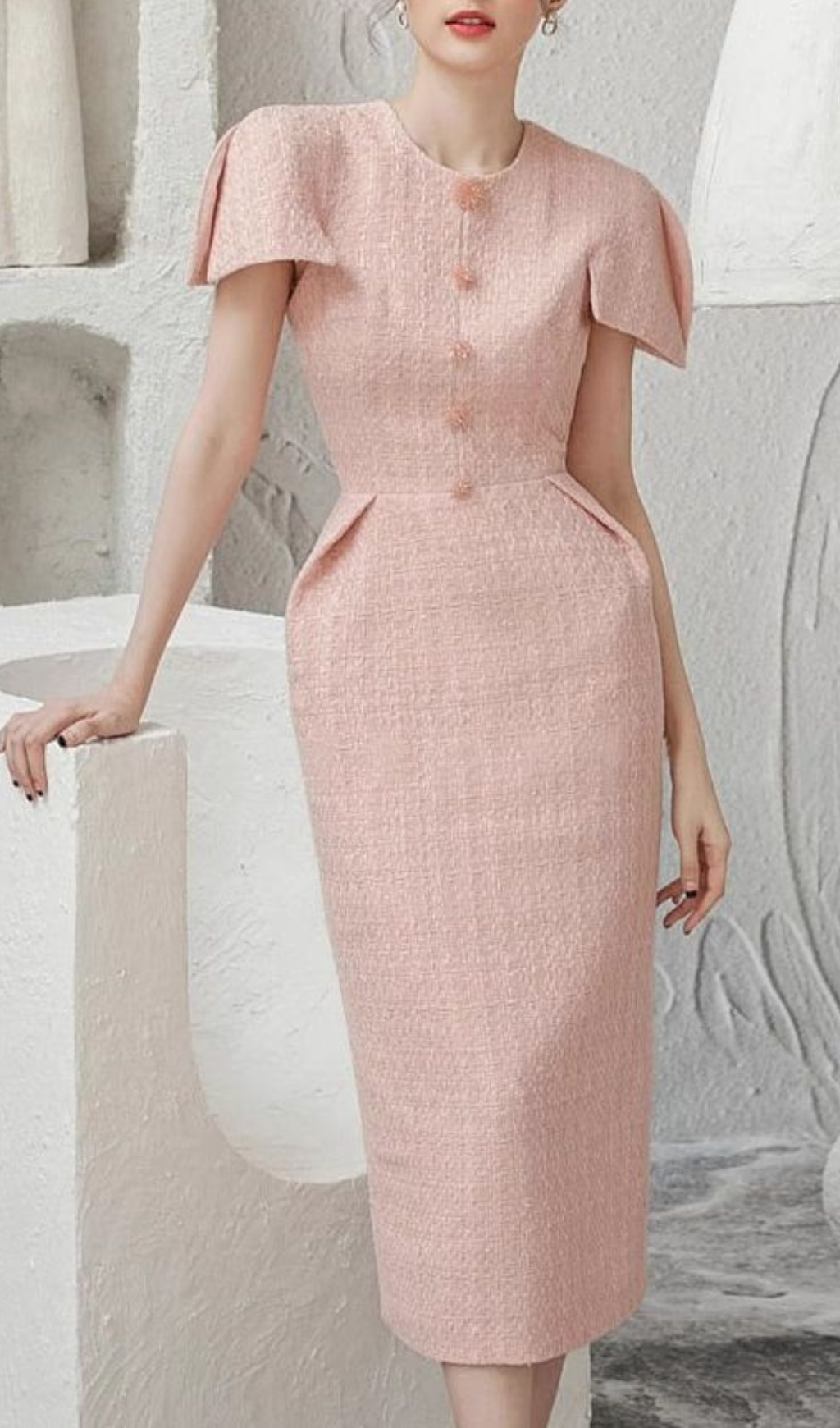 Fashionslee Women Amabel Pink Tweeds Bodycon Midi Dress