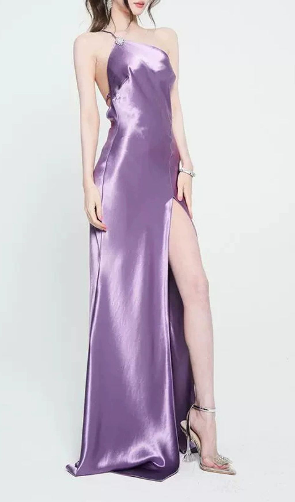 Fashionslee Women Faith Purple Backless Slit Maxi Dress