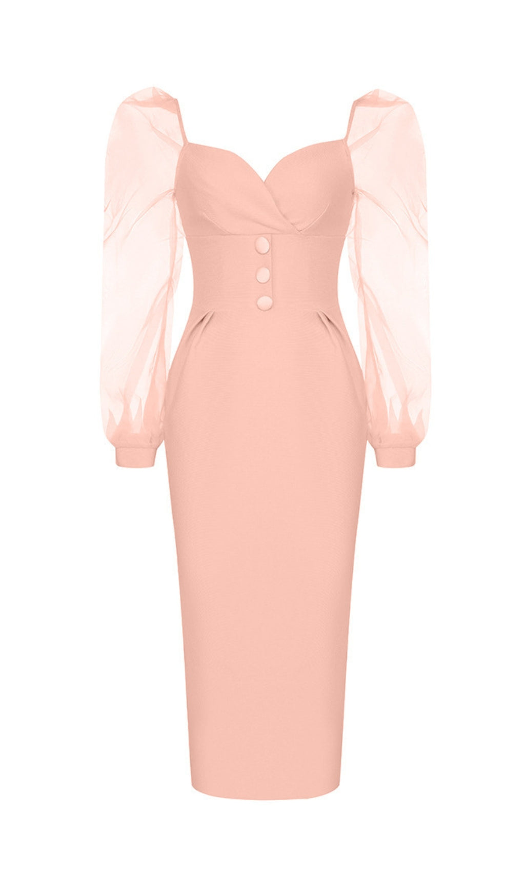 Fashionslee Women Angharad Pink Mesh Sleeve Midi Dress